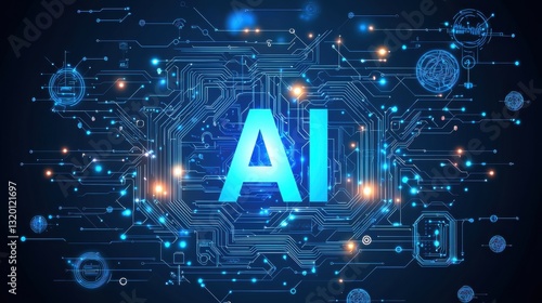 Vibrant Creative Banner Showcasing the Word AI with Futuristic Circuit Background