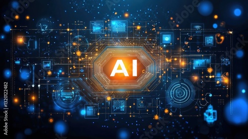 Captivating Banner Featuring Bold Glowing Letters With AI Technology Insights and Futuristic Digital Elements