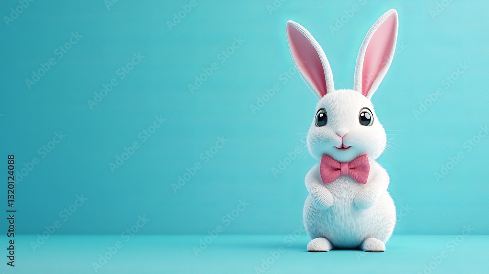 Obraz premium Adorable 3D Bunny in Bow Tie: Perfect for kids' projects, Easter cards, spring designs, websites, blogs, social media, apparel prints, and more! 
