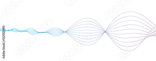 Abstract blue line wave background. Abstract wavy light lines neural network purple blue and green isolated on white background in concept of technology, machine learning, A.I., 5G