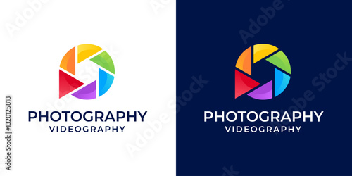 Letter P camera lens icon vector for photography or videography logo design template. P photography logo with lens icon symbol illustration. Vector logo design of letter P, lens, camera, photographer