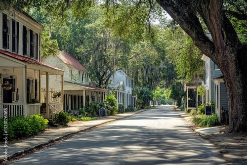 A picturesque street in Bluffton, South Carolina, filled with history and tranquility.