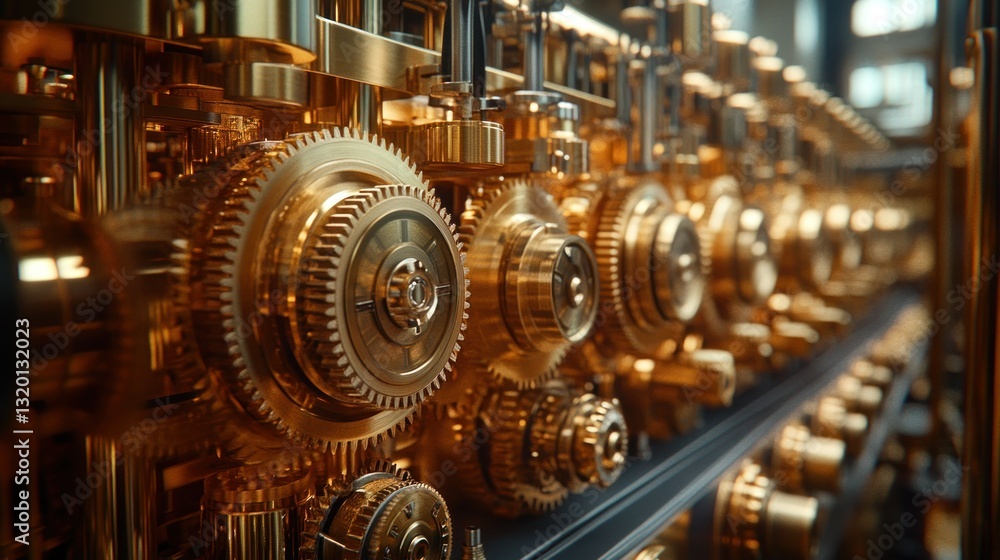 Intricate golden gears and cogs, precisely engineered mechanism, motion Intricate golden gears and cogs, precisely engineered mechanism, motion