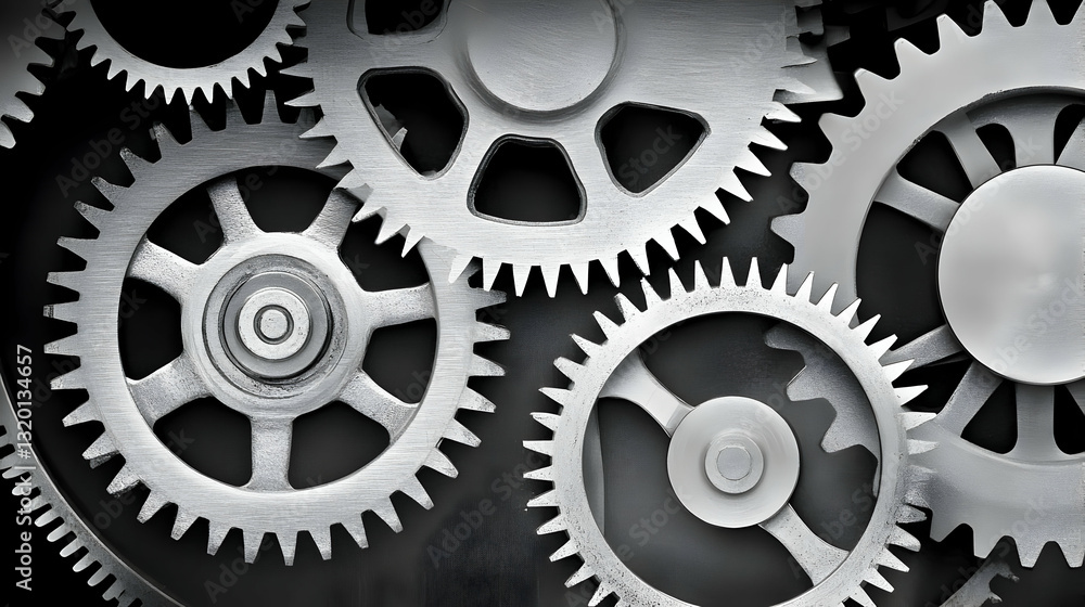 Interlocking Metallic Gears: A Close-Up of Complex Mechanical Interconnectivity Interlocking Metallic Gears: A Close-Up of Complex Mechanical Interconnectivity