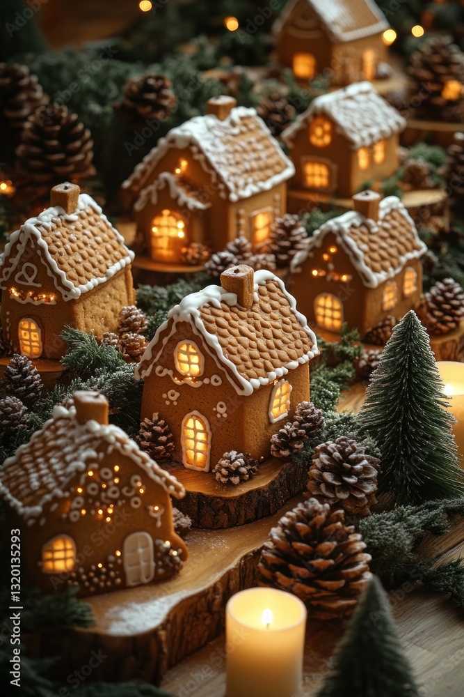 festive gingerbread cookies and pine branches in rustic setting with candles festive gingerbread cookies and pine branches in rustic setting with candles