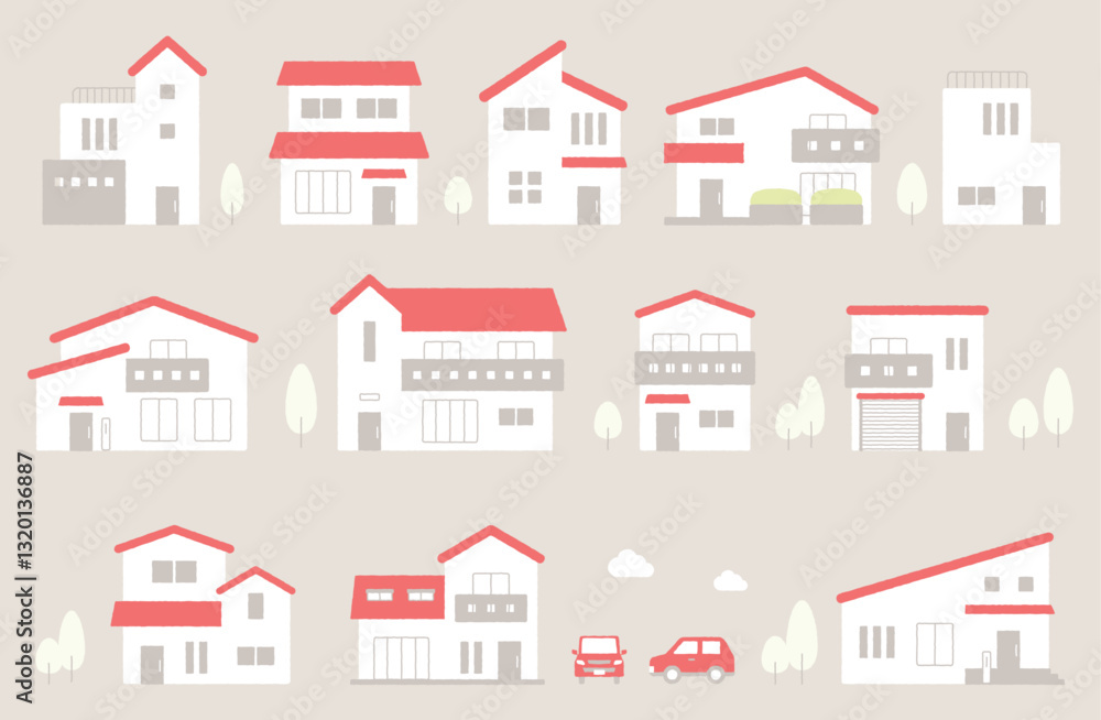 Fototapeta premium 建物・住宅のベクターイラストセット シンプル かわいい 