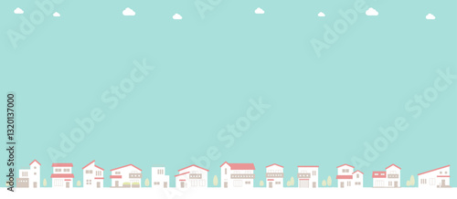 青空の町並み背景ベクターイラスト シンプル コピースペース 背景 街並み 住宅街 