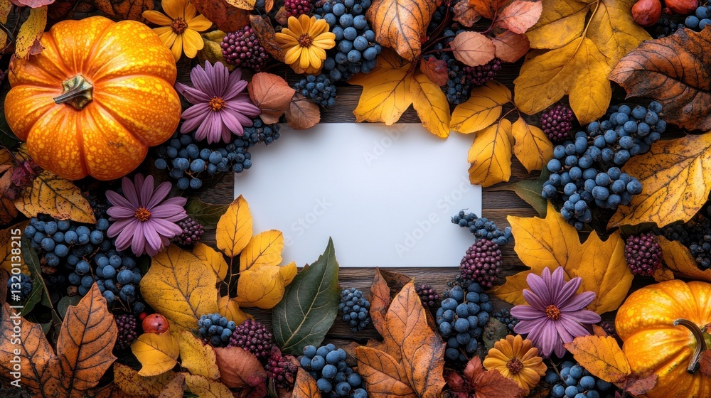 Fototapeta premium autumn leaves frame background for fall harvest Halloween Thanksgiving decor