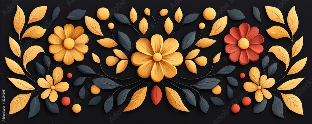 Islamic calligraphy art in Arabic script surrounded by floral and geometric motifs, gold ink on a black background, elegant decoration, 3D illustration Islamic calligraphy art in Arabic script surrounded by floral and geometric motifs, gold ink on a black background, elegant decoration, 3D illustration