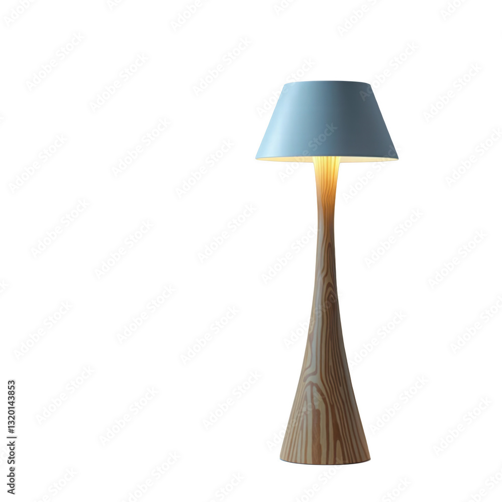 Contemporary wooden floor lamp with conical shade isolated on transparent background, PNG image for interior design and home decor projects Contemporary wooden floor lamp with conical shade isolated on transparent background, PNG image for interior design and home decor projects