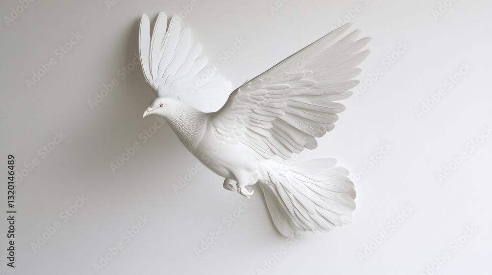 Obraz premium Monochrome flight, Detailed white dove sculpture taking wing gracefully