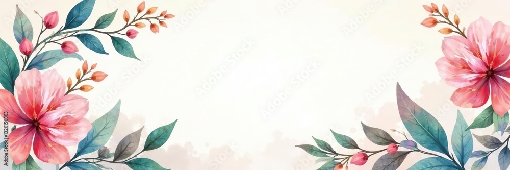 Fototapeta premium Elegant watercolor floral leaves wedding invitation design, summer, template, design