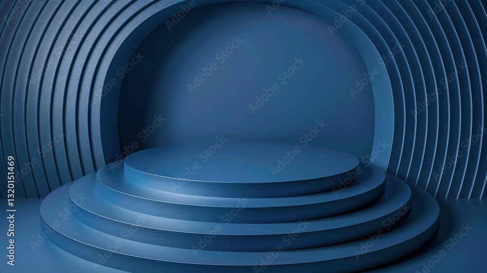 Obraz premium _Blue_gradient_minimalist_lines_curved_fluid_display