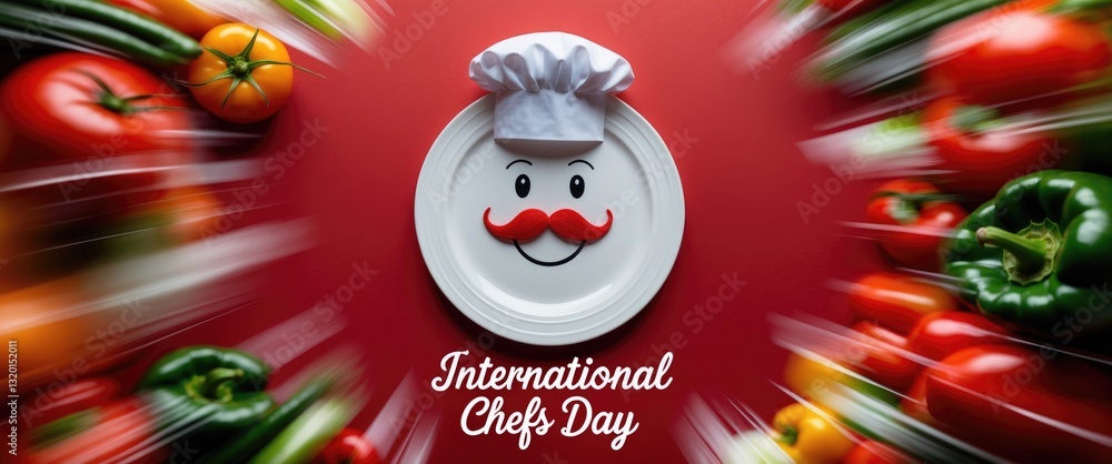 International Chefs Day themed background. Holiday theme. Food day themed colorful backdrop, banner, advertisement, card, and poster.