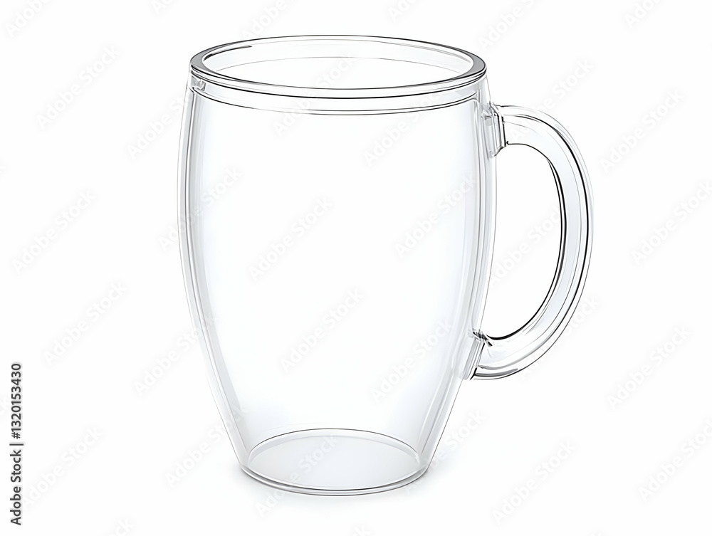 Transparent Acrylic Mug with Handle: A 3D Render of a Clear, Empty Drinking Vessel, Ideal for Mockups and Designs. Transparent Acrylic Mug with Handle: A 3D Render of a Clear, Empty Drinking Vessel, Ideal for Mockups and Designs.