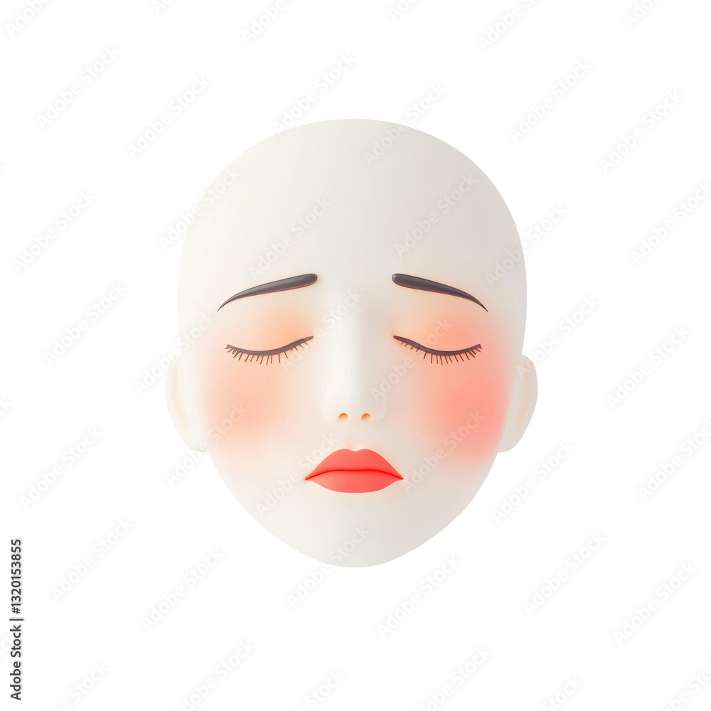 A serene, expressionless face with closed eyes, featuring soft blush and red lips, emphasizing a calm and gentle demeanor. A serene, expressionless face with closed eyes, featuring soft blush and red lips, emphasizing a calm and gentle demeanor.