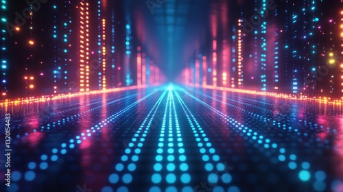 Wallpaper Mural Futuristic Digital Grid with Vibrant Neon Dots and Cyberpunk Aesthetics Torontodigital.ca