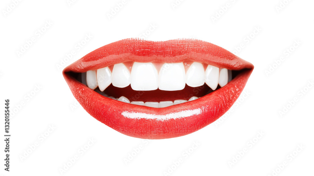 A vibrant pair of lips displaying a wide, bright smile with perfect white teeth. A vibrant pair of lips displaying a wide, bright smile with perfect white teeth.