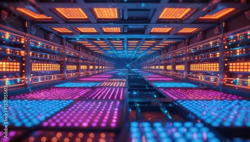 LED Lighting represents the result of a new technological abstract. Glowing cubes in the dark. A digital signal processor. Glimmering grid. A quantum computer. It's an enchanting code. System for d...