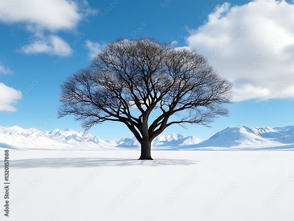 Lonely tree standing in a snowy winter landscape under a cold blue sky Lonely tree standing in a snowy winter landscape under a cold blue sky