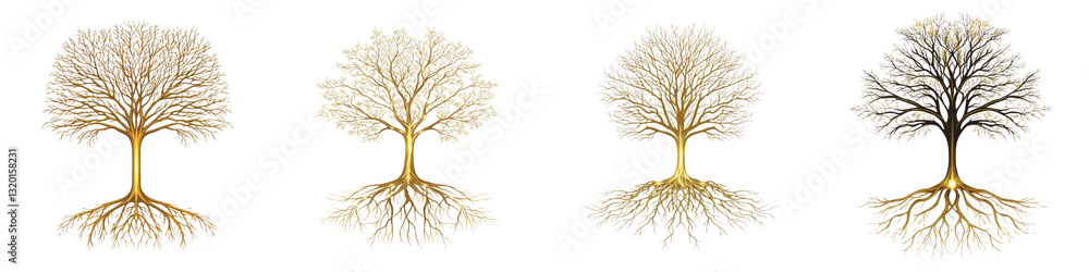 Naklejka premium The Soulful Beauty of Bare Trees A Minimalist Winter Landscape Showcasing the Intricate Patterns and Resilience of Nature This image captures the serene and tranquil essence of a winter scene