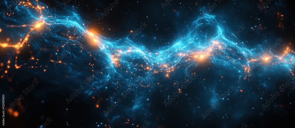 Fototapeta premium Futuristic Network Connection Structure with Moving Blue Dots Lines and Triangles Abstract Digital Technology Design
