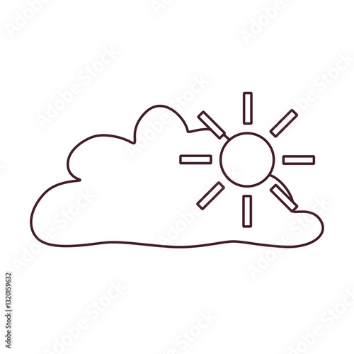 Black and white partly cloudy weather icon with sun and cloud in doodle style. Simple meteorology symbol for forecasts, climate apps, educational materials, and commercial design.