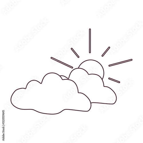 Black and white partly cloudy weather icon with sun and cloud in doodle style. Simple meteorology symbol for forecasts, climate apps, educational materials, and commercial design.