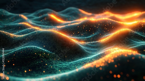 Wallpaper Mural Neon Green Abstract Wave Flow with Dynamic Dots and Particles in Cyberpunk Digital Landscape Torontodigital.ca