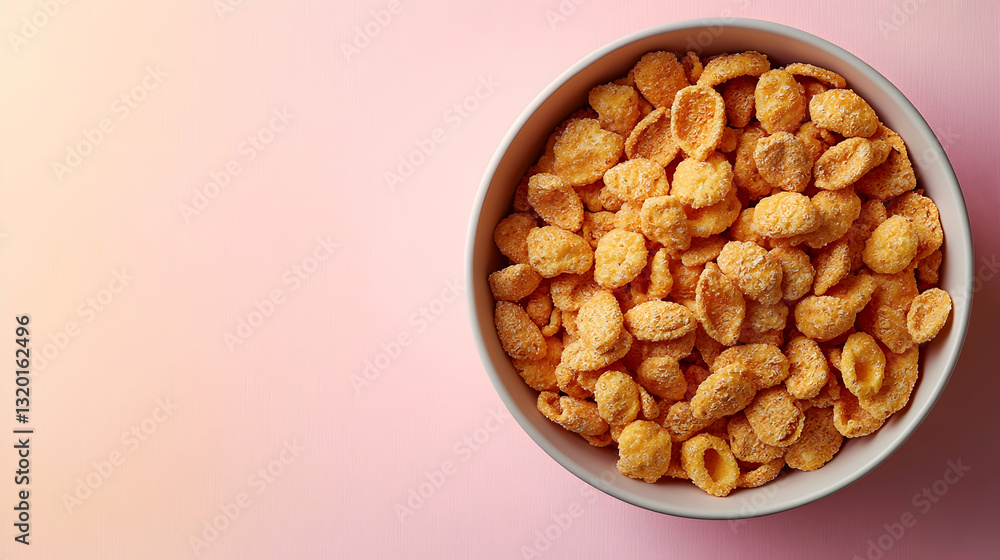 Bowl Full of Golden Cornflakes Breakfast Cereal on Pink Background Studio Shot Bowl Full of Golden Cornflakes Breakfast Cereal on Pink Background Studio Shot