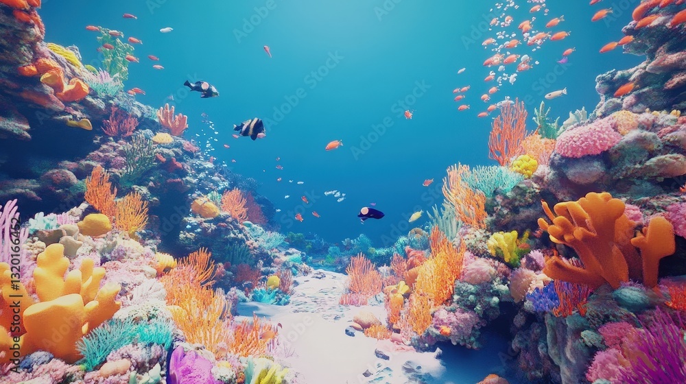 Naklejka premium Coral Reef Underwater Paradise: A vibrant and flourishing coral reef teems with marine life, creating an underwater spectacle of dazzling colors, diverse species, and a thriving ecosystem