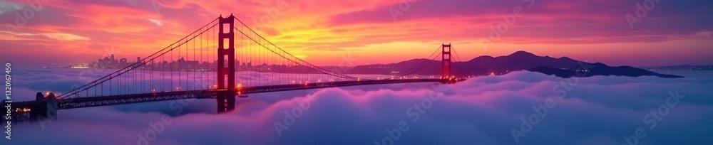 Vibrant sunset paints San Francisco's skyline, fog embracing the Bay Bridge , travel, city, SF Vibrant sunset paints San Francisco's skyline, fog embracing the Bay Bridge , travel, city, SF