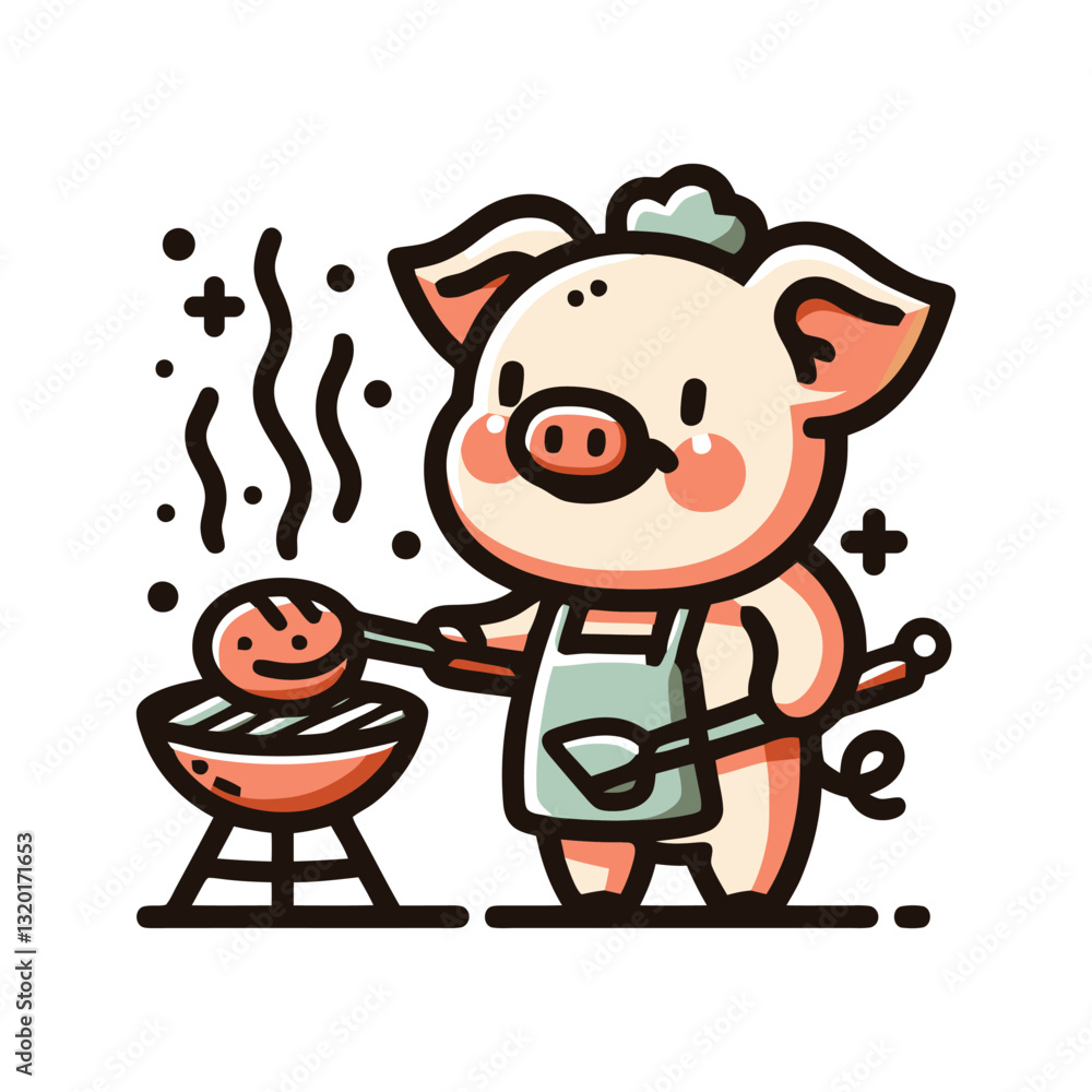 Cute BBQ Pig Mascot Vector Illustration for Food and Restaurant Logo Cute BBQ Pig Mascot Vector Illustration for Food and Restaurant Logo