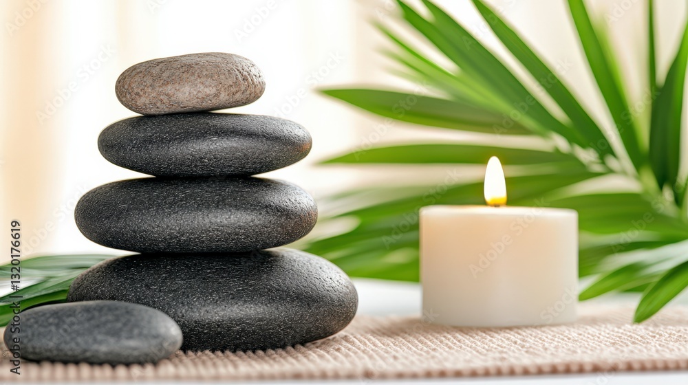 Obraz premium Soothing Spa Interior with Relaxing Stones and Candle