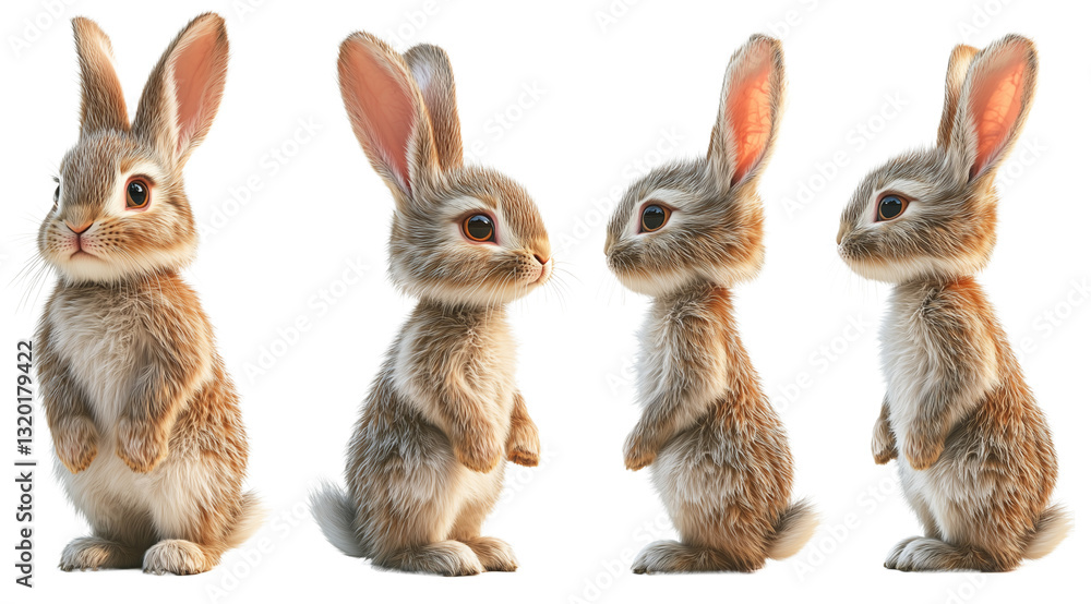 Obraz premium PNG, Easter, set of fluffy bunnies, isolated on a white background, created with Generative AI technology