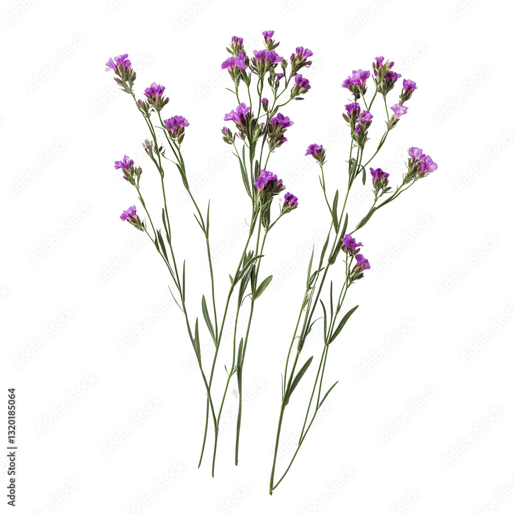 Naklejka premium Purple Floral Bouquet: Delicate purple wildflowers arranged in a bouquet, showcasing nature's artistry and vibrant color against a clean backdrop.