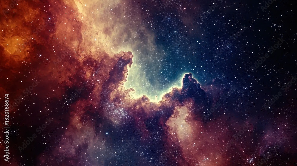 Stunning Cosmic Nebula with Bright Stars and Colorful Gas Clouds Stunning Cosmic Nebula with Bright Stars and Colorful Gas Clouds