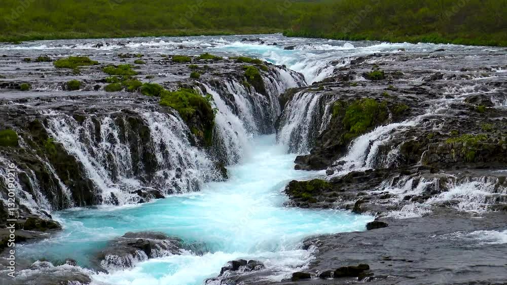 Aerial view of the beautiful Bruarfoss waterfall and Bruara River which glacier melt from Langjökull glacier in the Golden Circle of Iceland. Aerial view of the beautiful Bruarfoss waterfall and Bruara River which glacier melt from Langjökull glacier in the Golden Circle of Iceland.