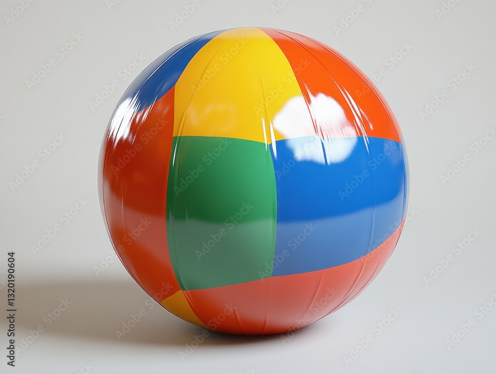 Naklejka premium Colorful Inflatable Beach Ball with Vibrant Panels for Summer Fun and Leisure Activities