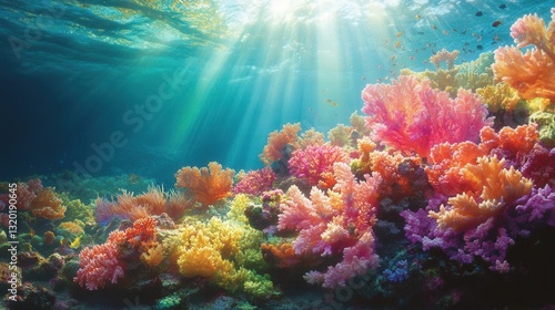 Wallpaper Mural A vivid coral reef panorama, where pinks, oranges, and yellows create a dazzling tapestry against the azure sea, teeming with marine life in this mesmerizing underwater tableau Torontodigital.ca