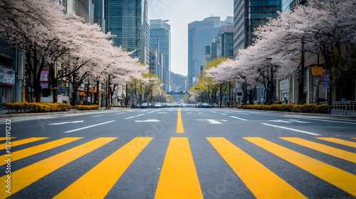 Seoul in Bloom: A Scenic Crosswalk Under Cherry Blossoms