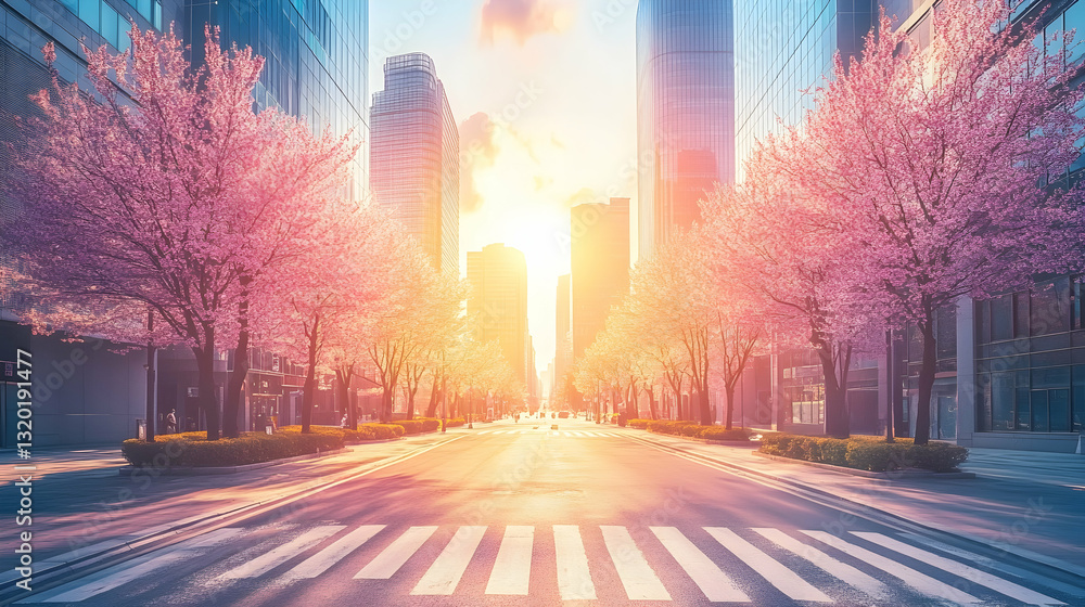 Blossom-Lined Streets: Zebra Crossing in Seoul’s Spring