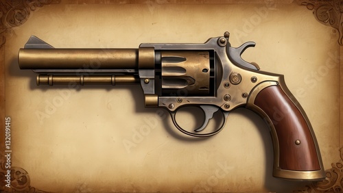  A stunning depiction of a vintage revolver showcasing intricate craftsmanship