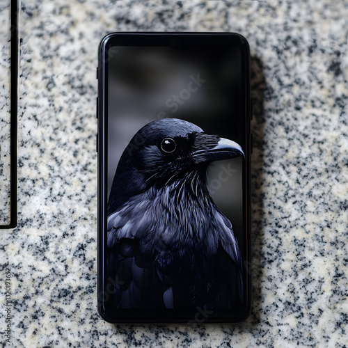Smartphone Display Featuring a Dark Bird CloseUp