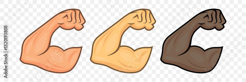 Strong Arm Flexing Bicep Muscle Icon Set. Bold Fitness Gym Logo With Flexed Arm. Power Muscle Illustration For Sports Branding, Flexing Arm, Strength Design Template