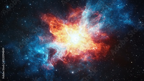 Bright Nebula with Fiery Colors and Starry Background in Space