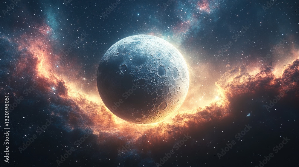 Naklejka premium Celestial Body Orbiting Within A Fiery Nebula