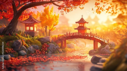 Wallpaper Mural Serene Oasis with Autumn Leaves and Tranquil Japanese Architecture Torontodigital.ca