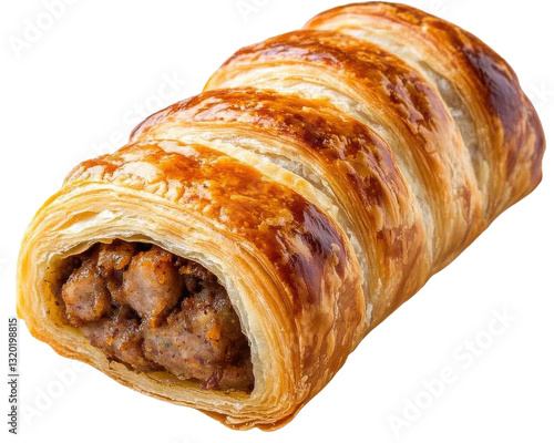 puff pastry sausage roll on transparent background