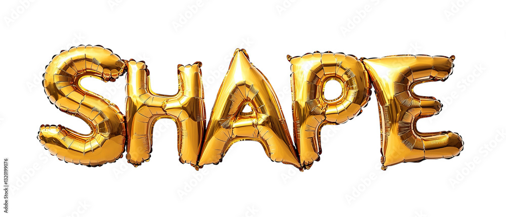 Naklejka premium Png of Shiny gold foil balloons spelling 'SHAPE' on transparent background.